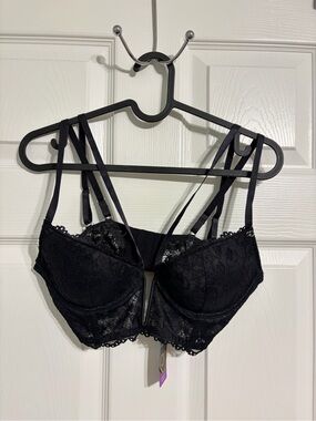 Strappy Black Lace Bra with Decorative Straps